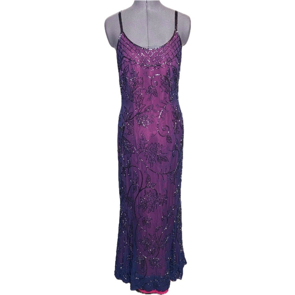 Sean Collection VTG Y2K Beaded Silk Maxi Dress Grunge 36-30-38 M STAINED